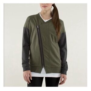 Lululemon Mika Bundle Wrap Gathered Fatigue Green Jacket Top Oversized Size 10